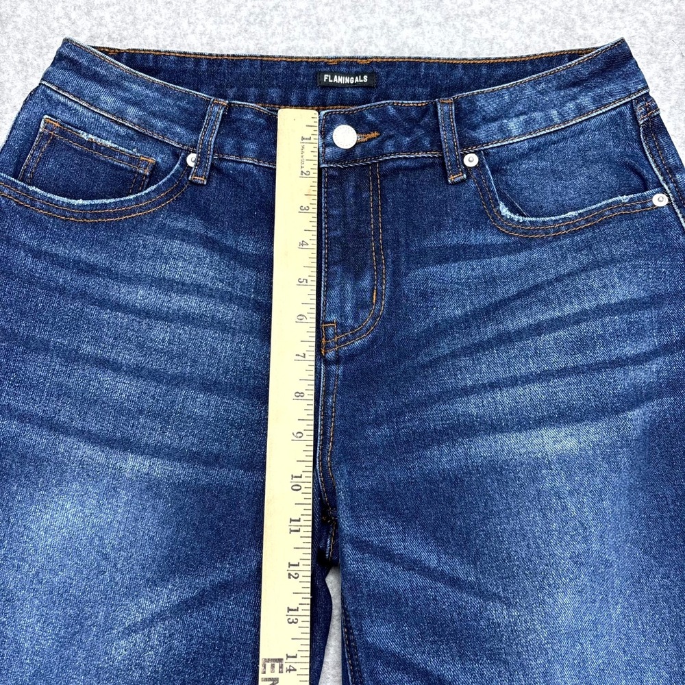 Flamingals Jeans Womens XL Blue Denim High Rise Straight Leg 5 Pocket Streetwear - Picture 4 of 8